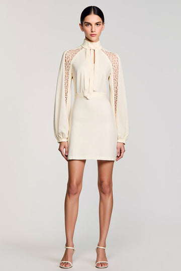 Manches longues Col haut Dentelle ivoire Robe